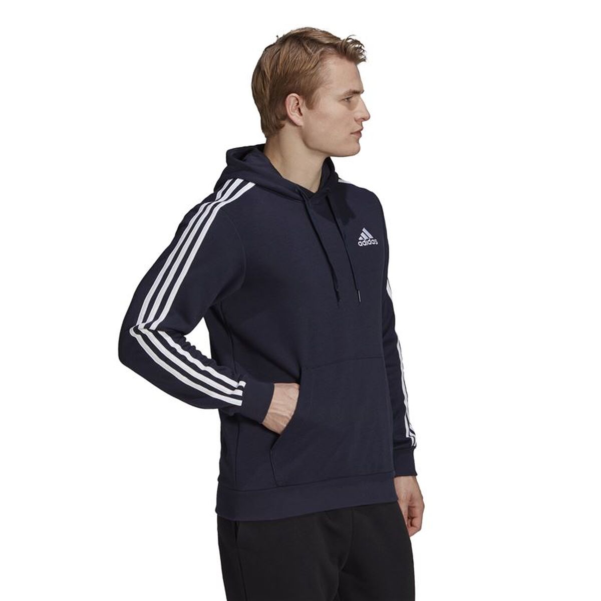 Hanorac cu Glugă Bărbați Adidas Essentials 3 Bandas Albastru închis