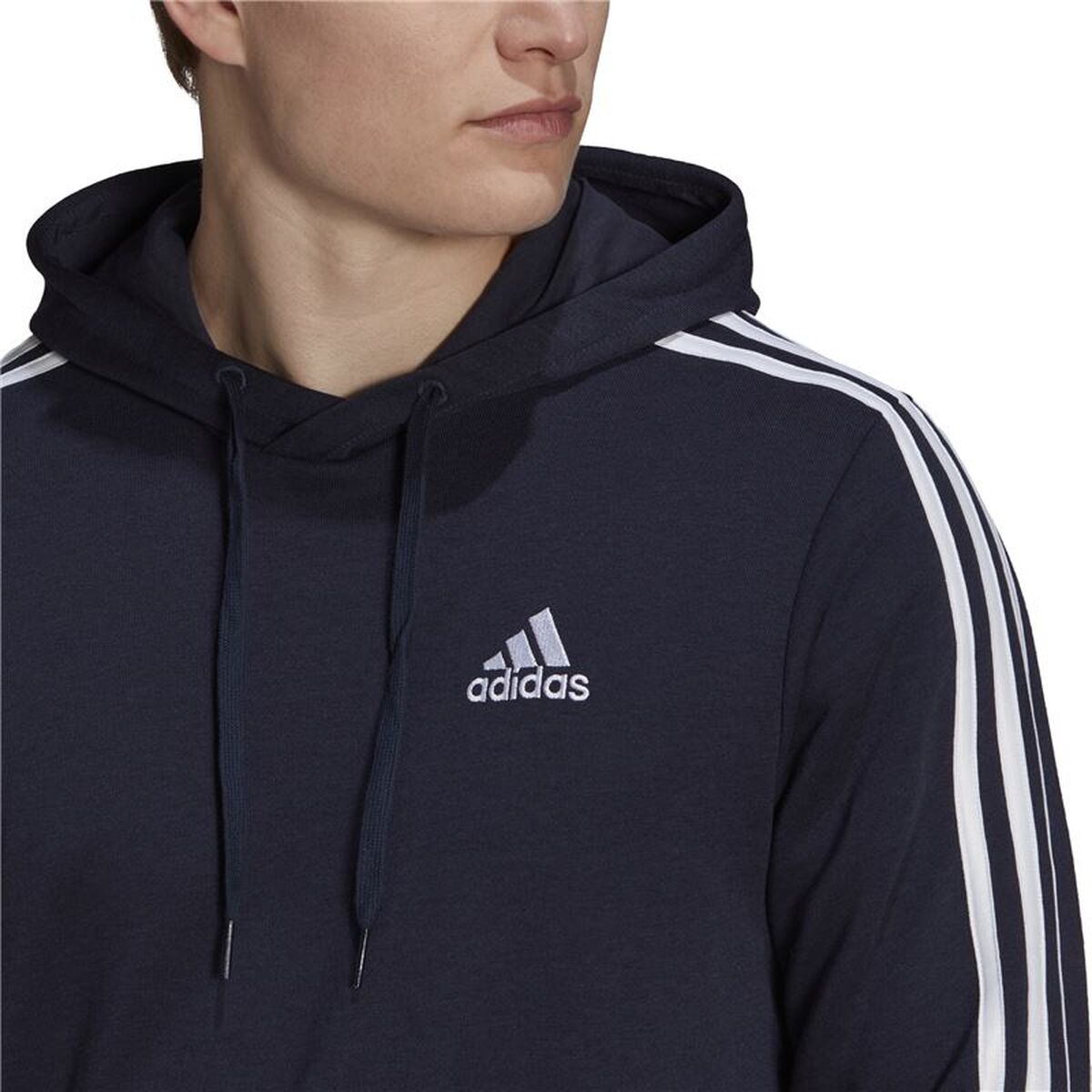 Hanorac cu Glugă Bărbați Adidas Essentials 3 Bandas Albastru închis
