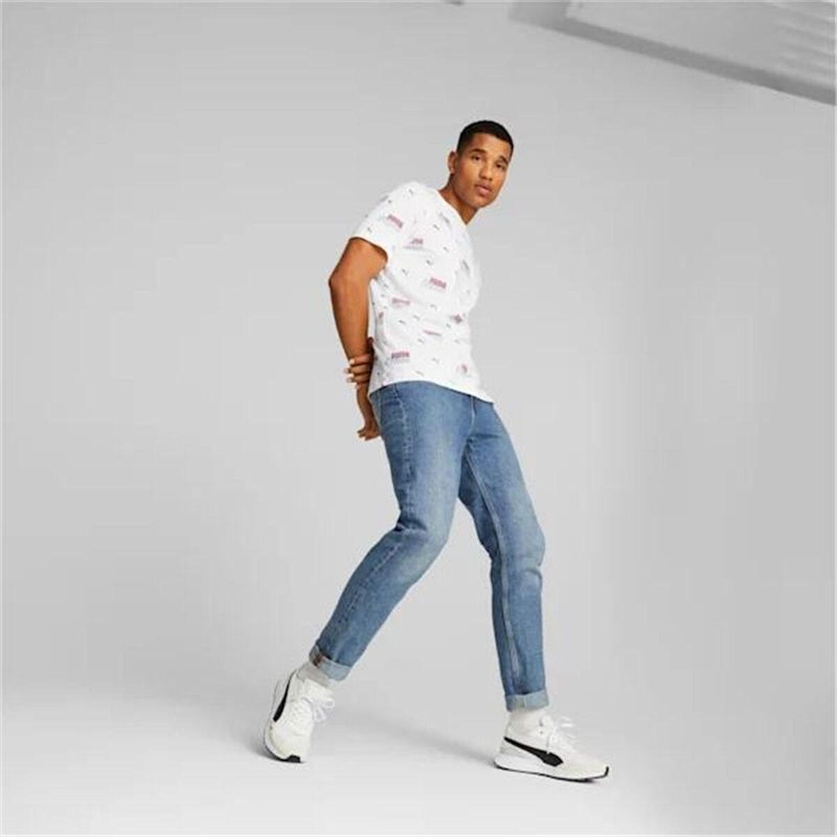 Tricou cu Mânecă Scurtă Bărbați Puma Ess+ Logo Power Aop Alb