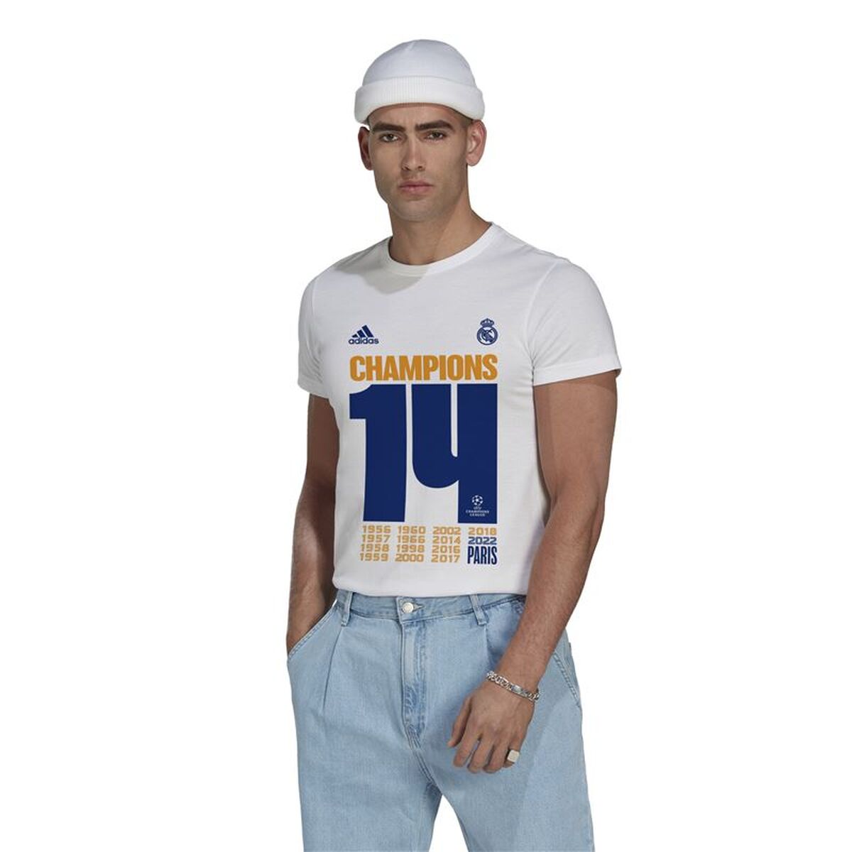 Tricou cu Mânecă Scurtă Bărbați Real Madrid C.F. Champions 2022 Alb