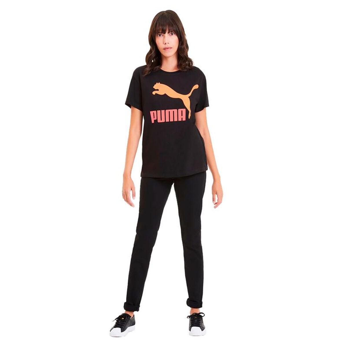 Tricou cu Mânecă Scurtă Femei Puma Puma Classics Logo Tee Negru