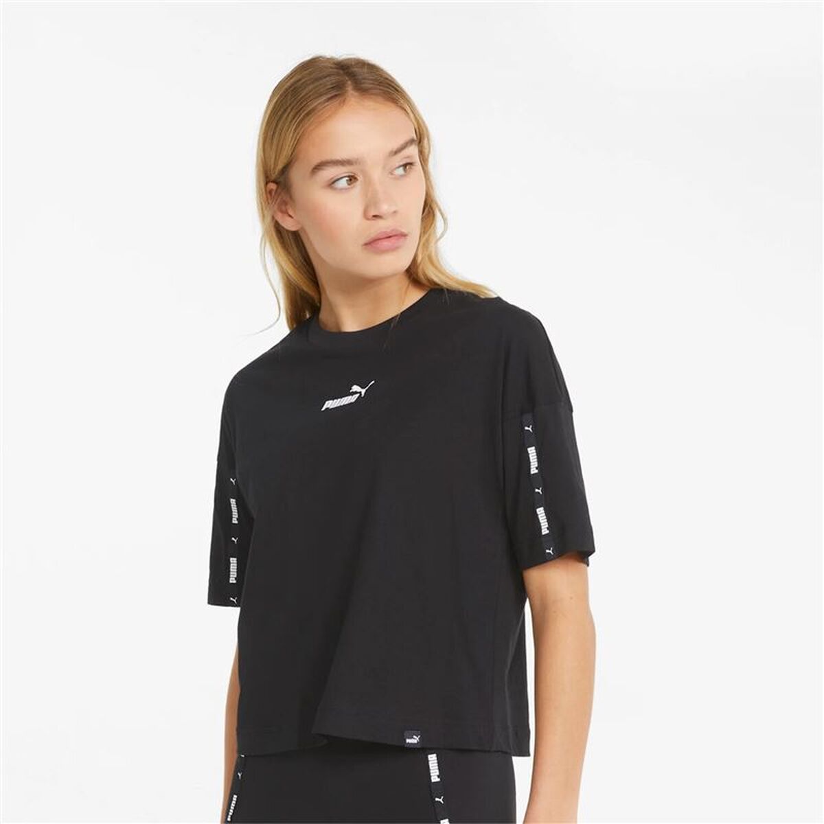 Tricou cu Mânecă Scurtă Femei Puma Power Tape Crop W Negru