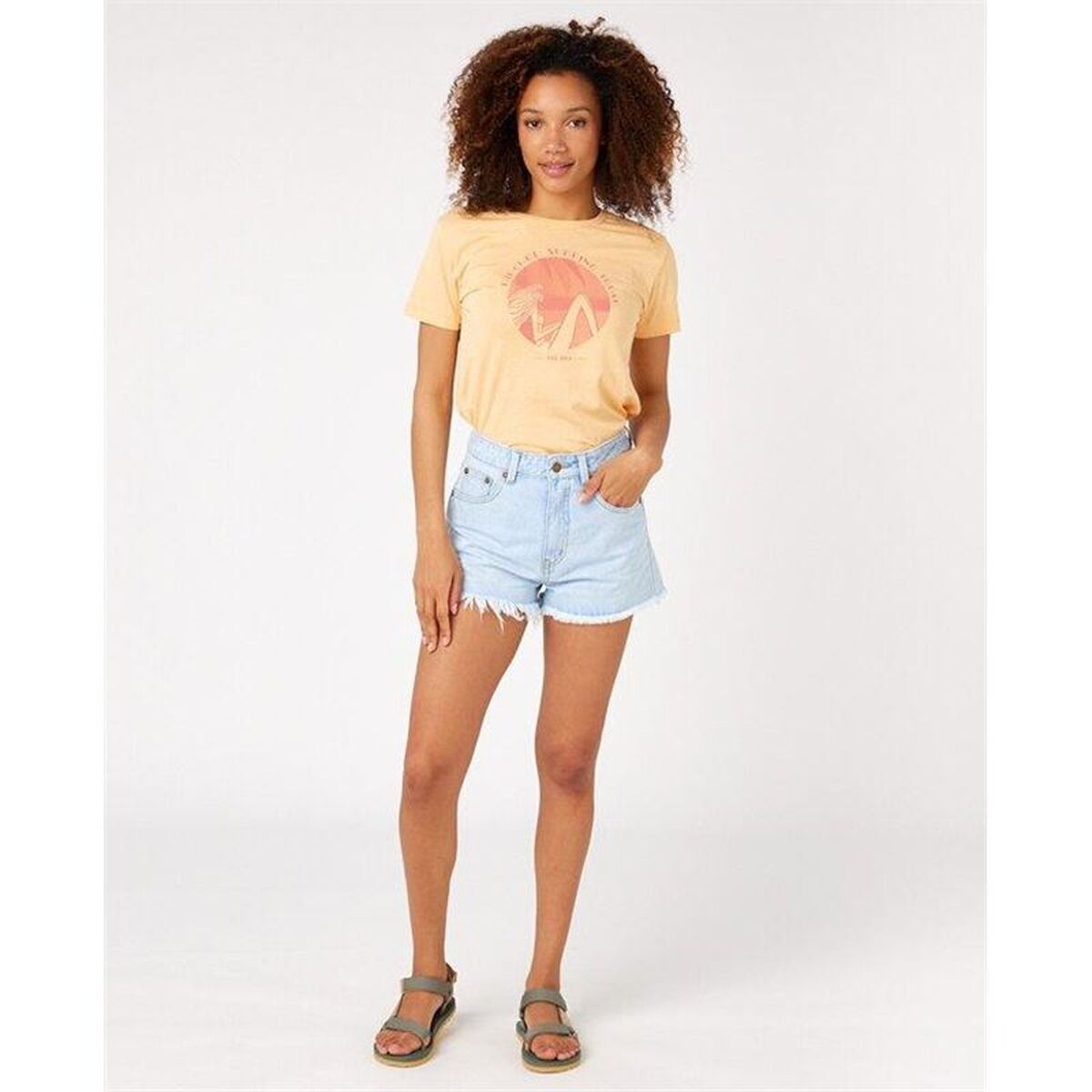 Tricou cu Mânecă Scurtă Femei Rip Curl Re-Entry Crew Neck Bej