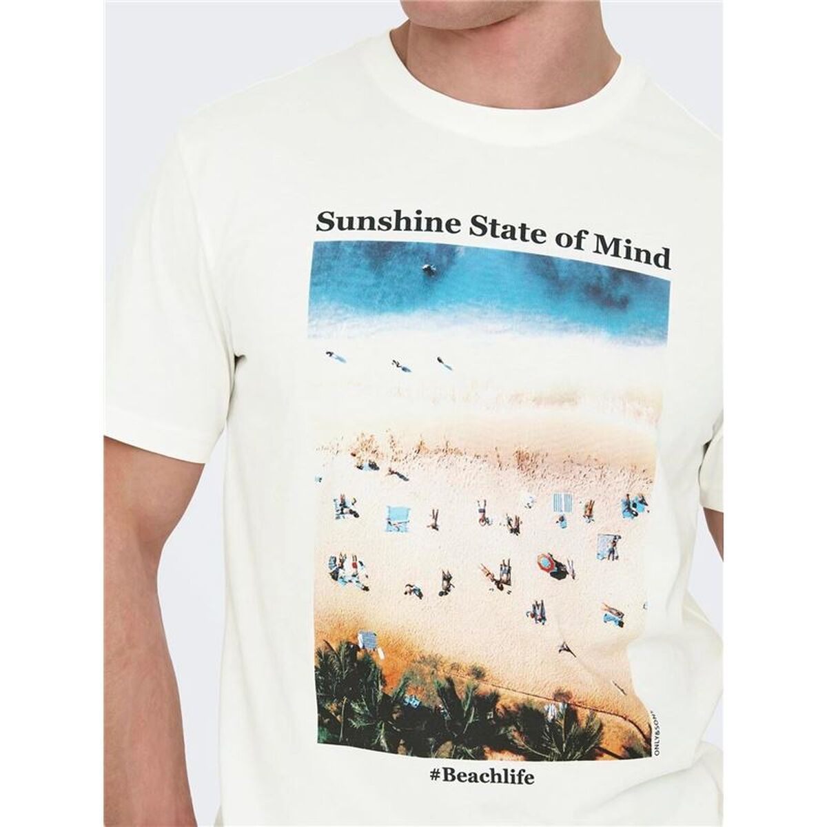 Tricou cu Mânecă Scurtă Bărbați Only & Sons Onskolton Reg Beach Alb