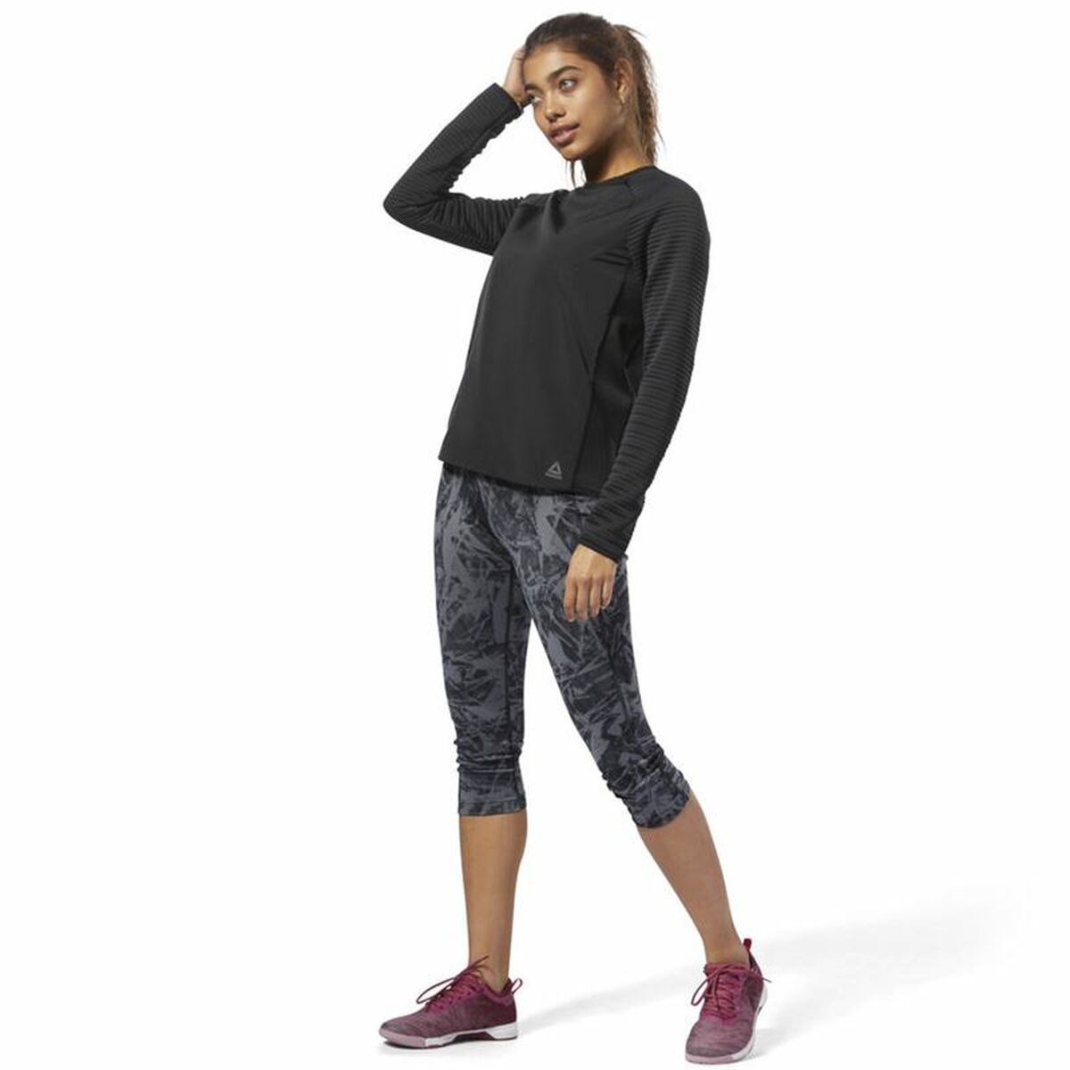 Tricou cu Mânecă Lungă Femei Reebok Thermowarm Deltapeak Negru