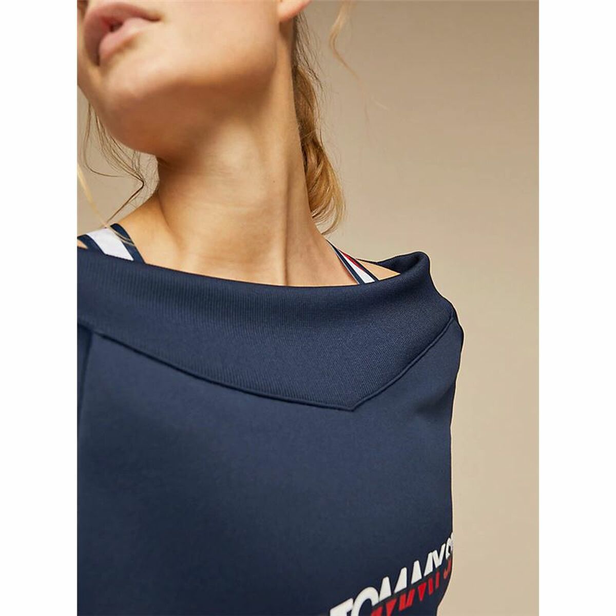 Hanorac fără Glugă Femei Tommy Hilfiger Crop V Neck Albastru închis