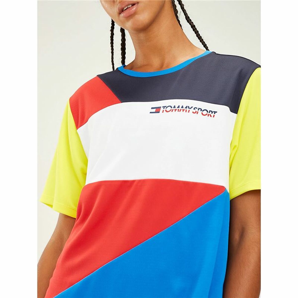 Tricou cu Mânecă Scurtă Femei Tommy Hilfiger Colour-Blocked Albastru