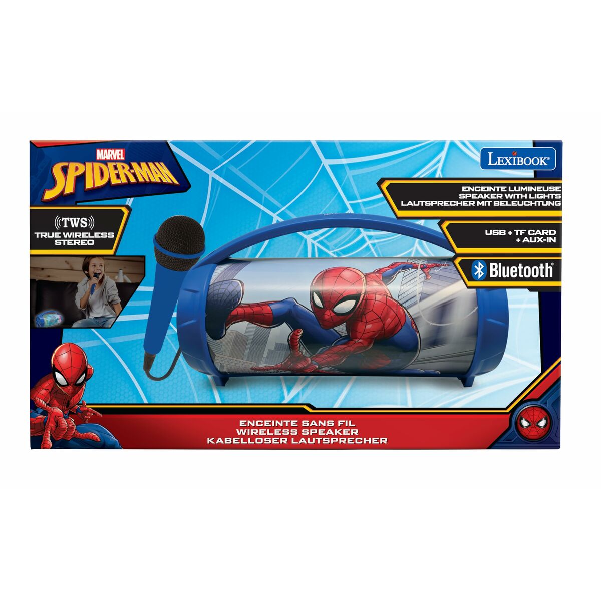 Difuzor Bluetooth cu Microfon Karaoke Lexibook Spider-Man
