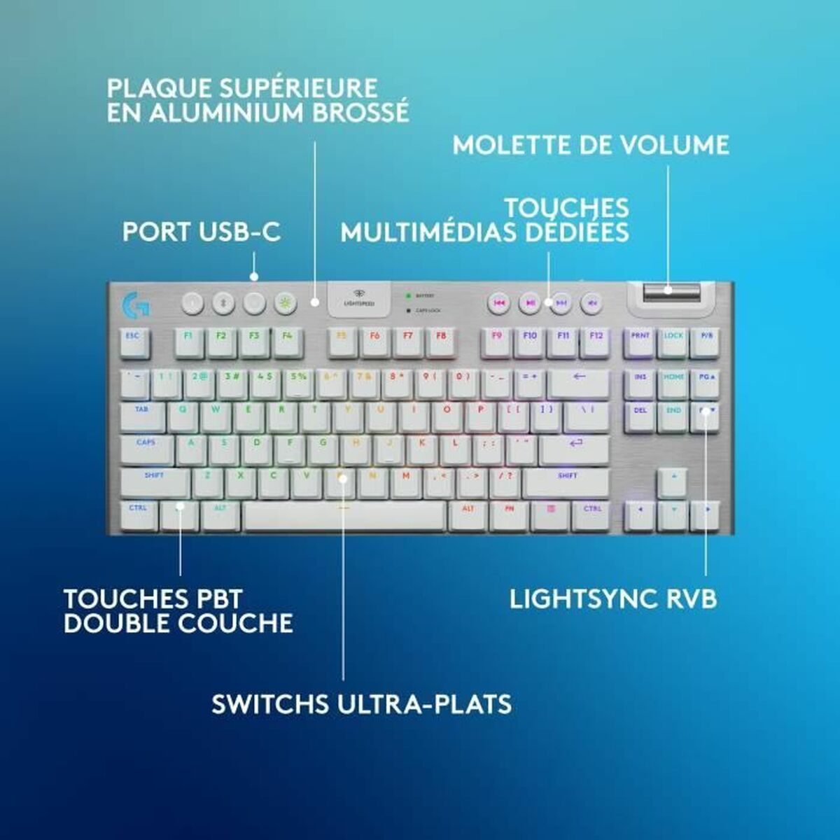Tastatură Logitech G915 X Alb Franceză AZERTY