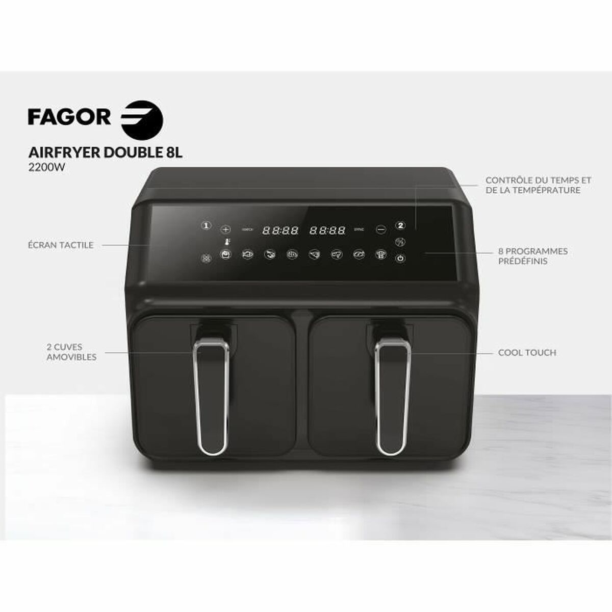 Friteuză cu Aer Fagor FG2X4L Negru noir 2200 W 8 L