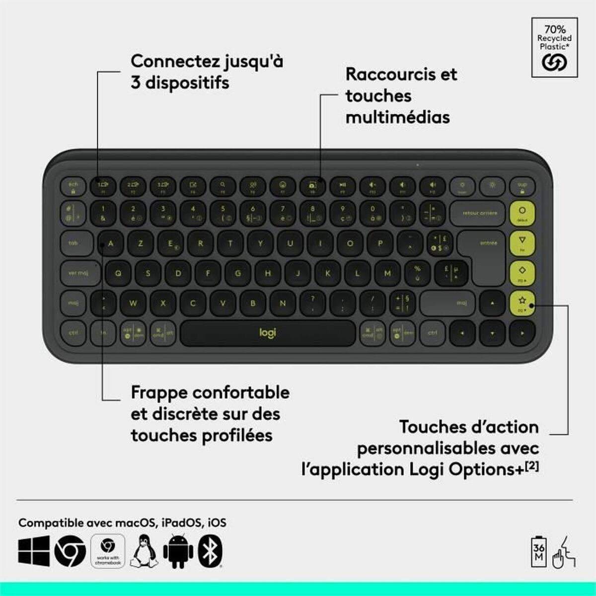 Tastatură Fără Fir Logitech Pop Icon Keys Gri închis AZERTY