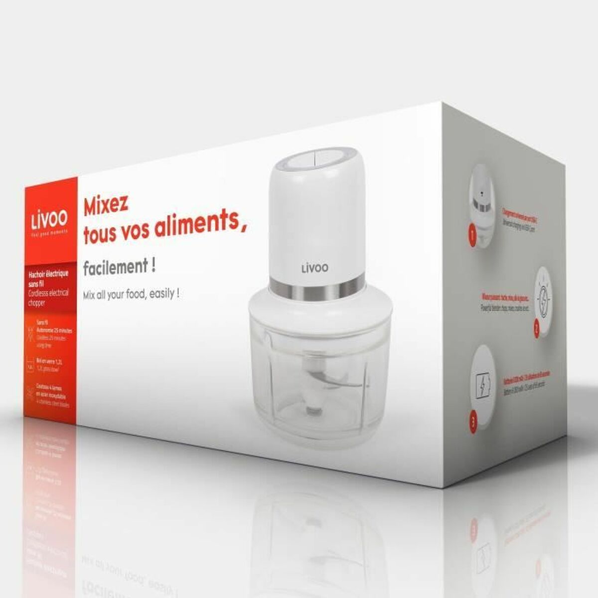 Tocător Livoo Chopper Alb Oțel 200 W 1,2 L