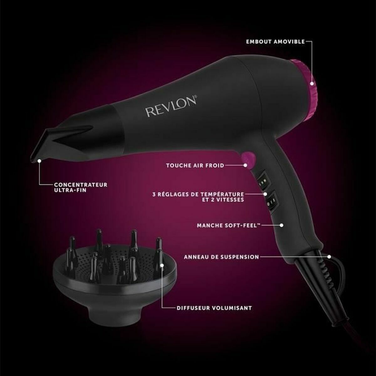 Uscător de Păr Revlon RVDR5251 Negru / Aur roz 2000 W