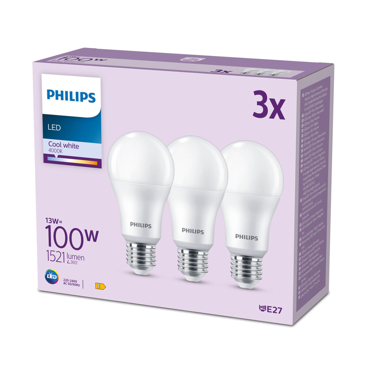 Bec LED Philips A67 Alb E 100 W E27 3 Unități (4000 K)