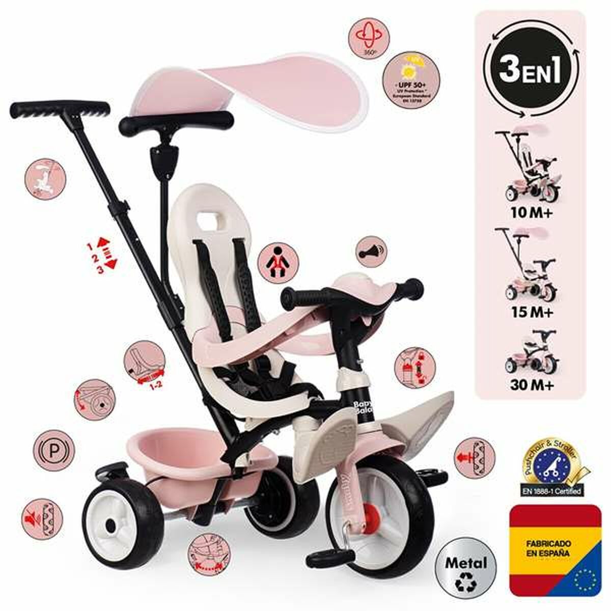 Triciclu Smoby Paseo para bebés Roz