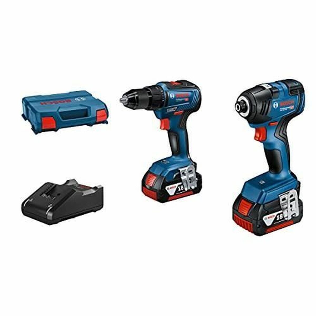 Set burghiu și accesorii BOSCH GDR 18V-200 + GSR 18V-55 + GBA 18V 2x4.0Ah + GAL 18V-40 18 V