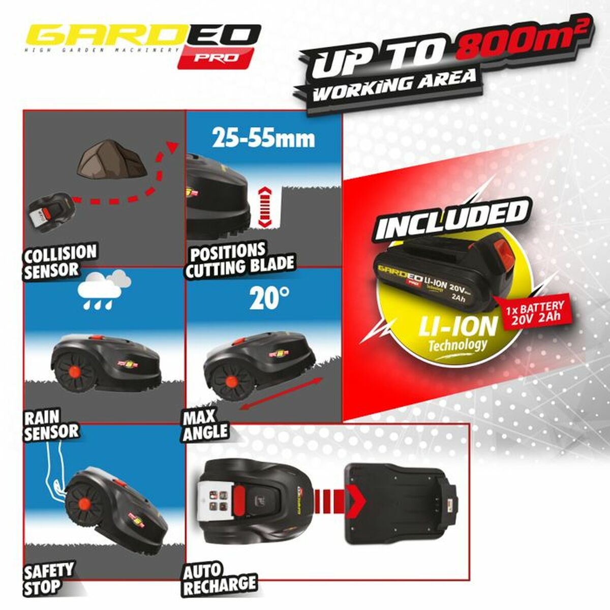 Robot de tuns gazonul Gardeo GRO20V20WIFI 1000 M² 800 m²