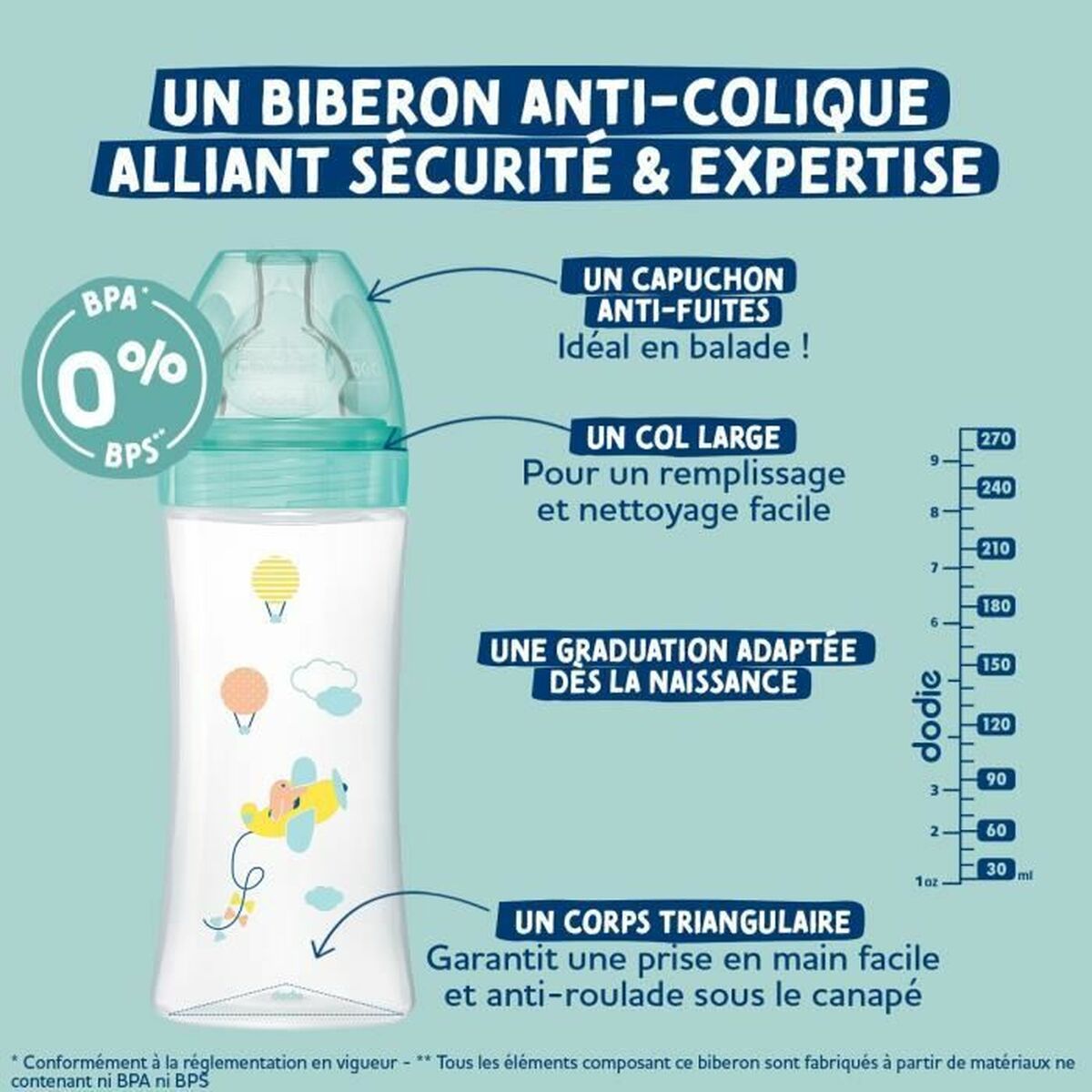 Biberon copil Dodie 270 ml (3 Unități)