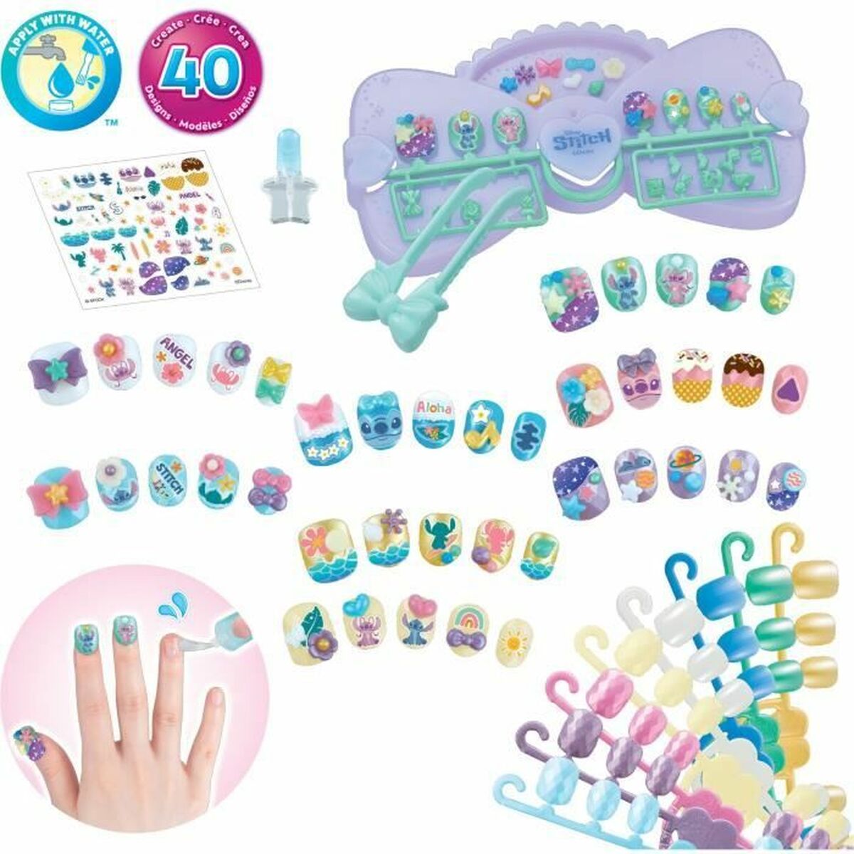 Set de Manichiură Aquabeads Nail Studio Stitch Multicolor 40 Piese