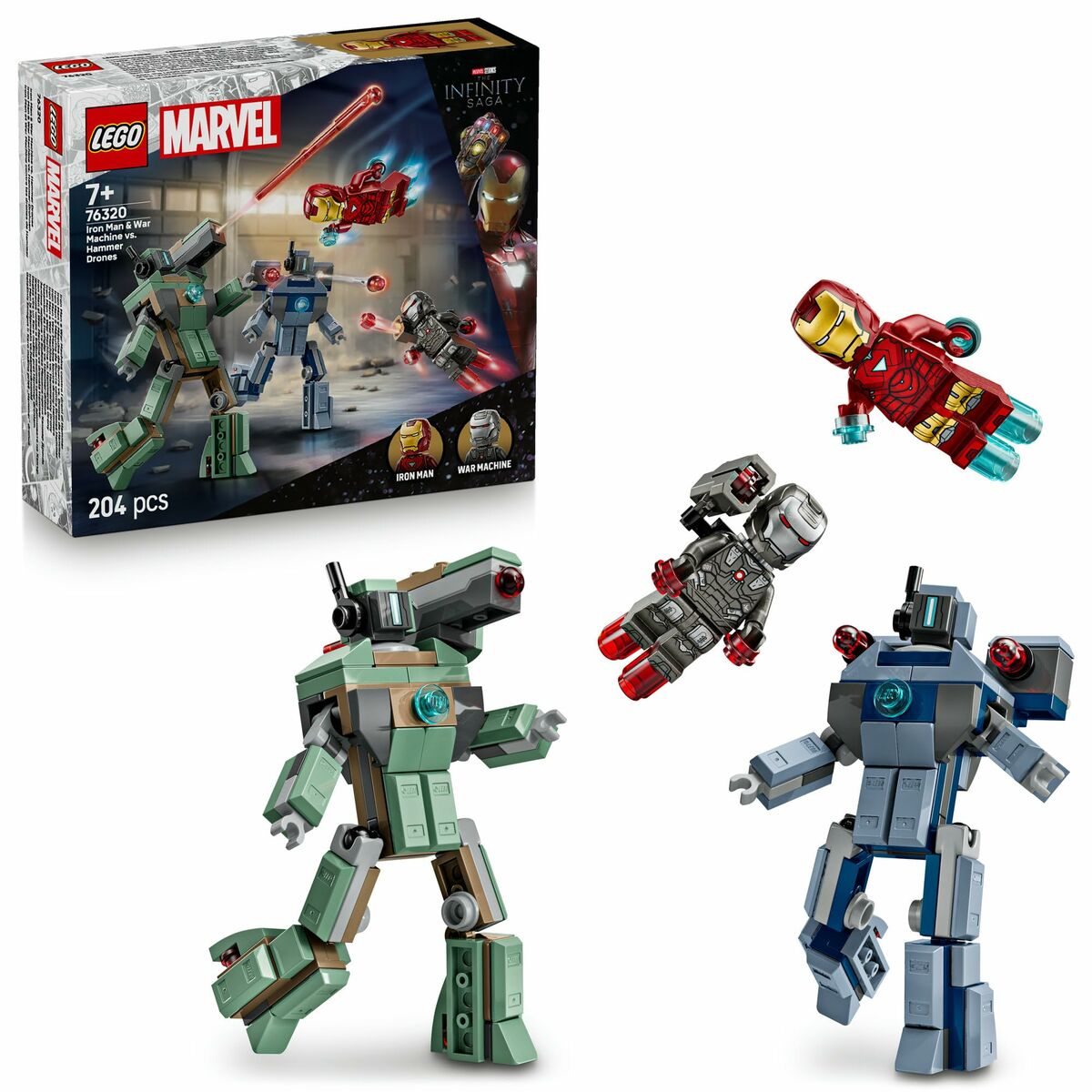 Set de Construcție Lego 76320 Iron Man & War Machine VS Hammer Drones 204 Piese