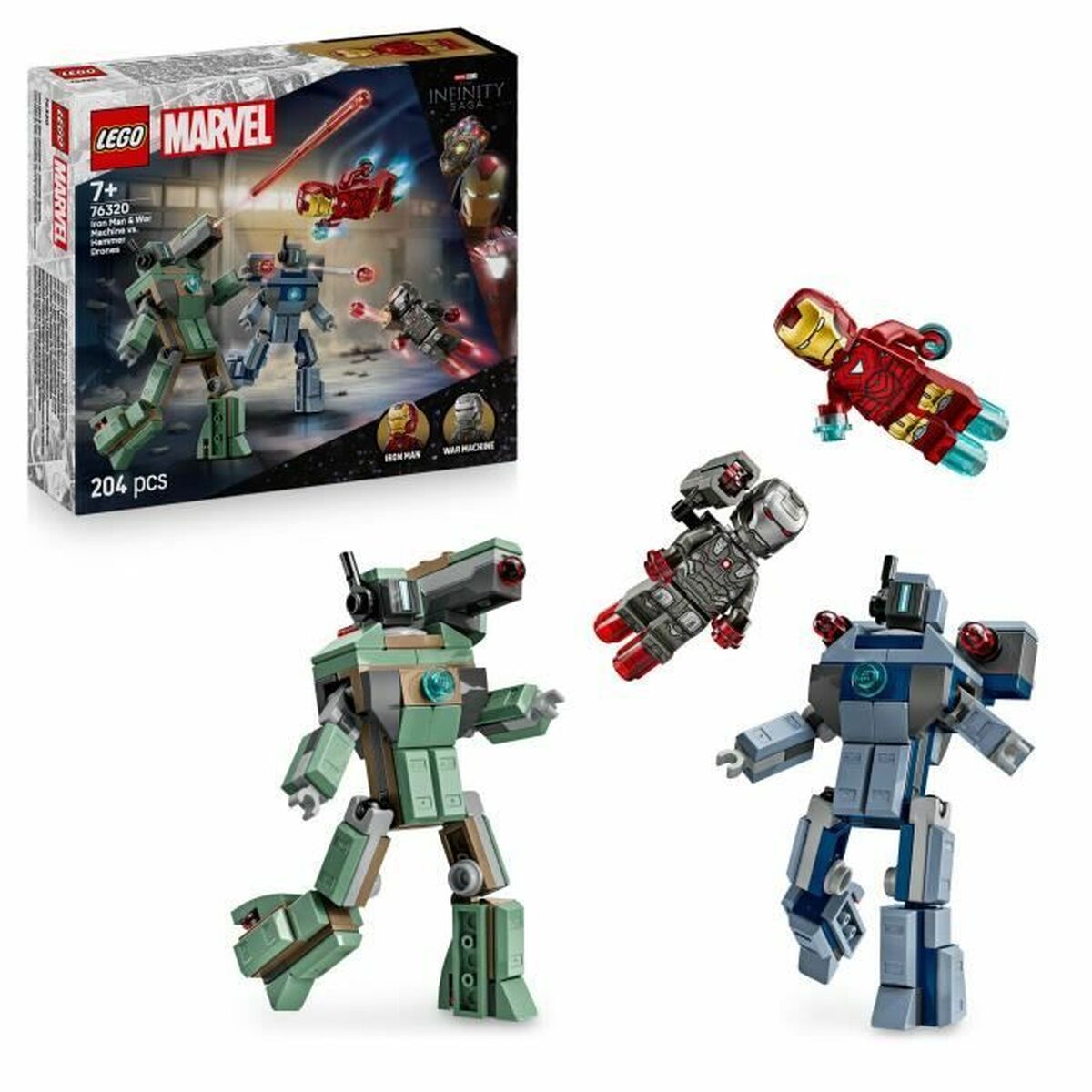 Set de Construcție Lego 76320 Iron Man & War Machine VS Hammer Drones 204 Piese