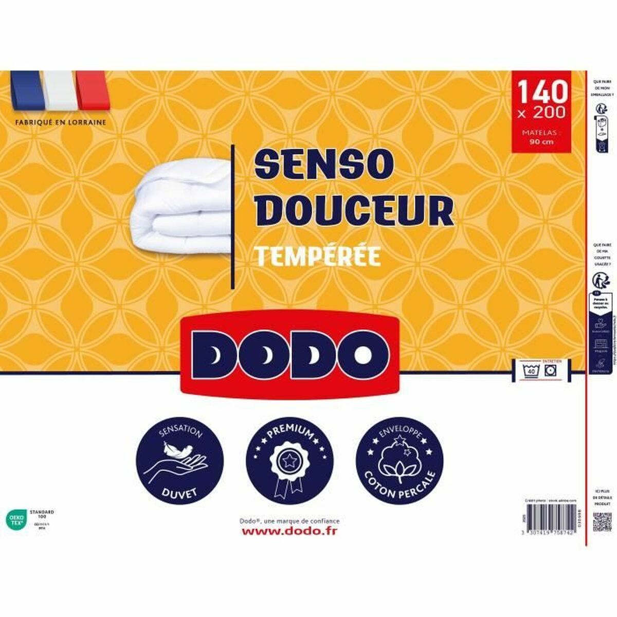 Material de umplutură nordic DODO SENSO DOUCEUR Alb 350 g/m² 140 x 200 cm