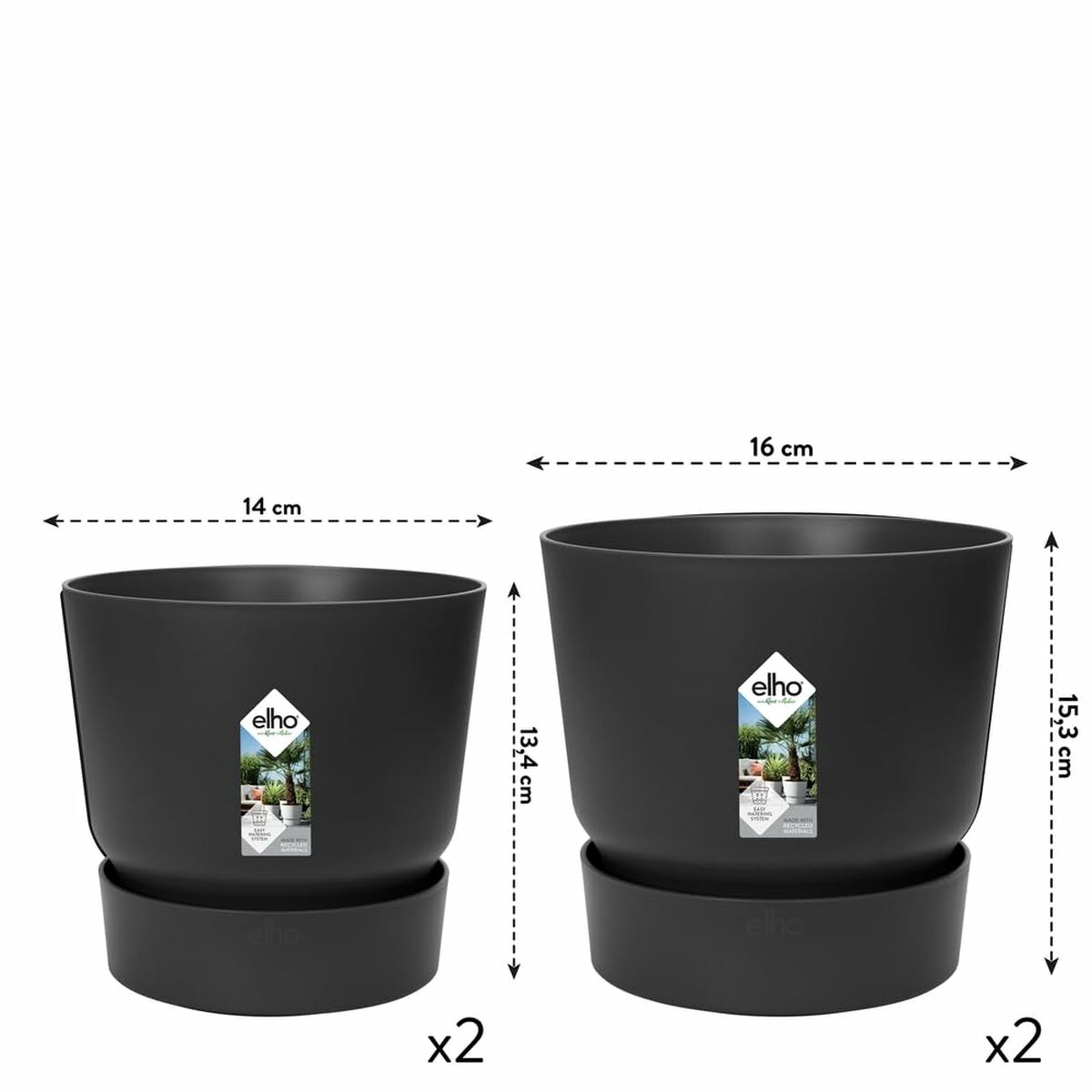 Set de ghivece Elho Negru Plastic Rotund 2 Piese