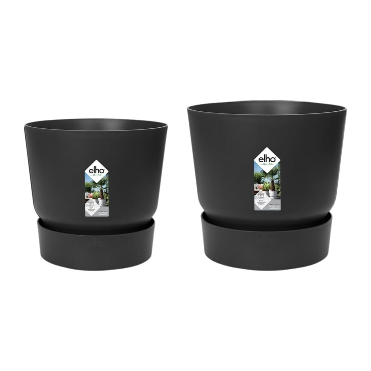 Set de ghivece Elho Negru Plastic Rotund 2 Piese