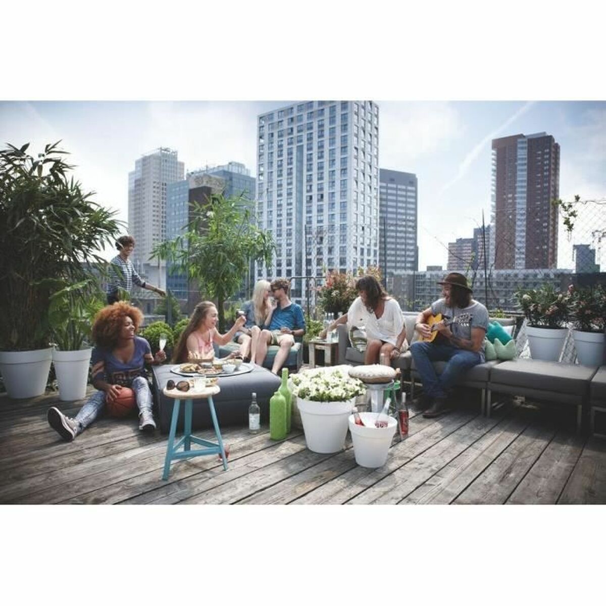 Set de ghivece Elho Gri Plastic Rotund 2 Piese