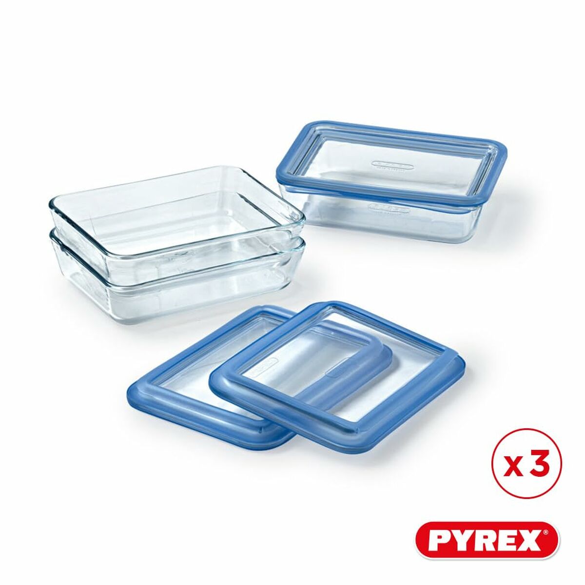 Set de Cutii pentru Prânz Pyrex Albastru Transparent 800 ml 3 Piese