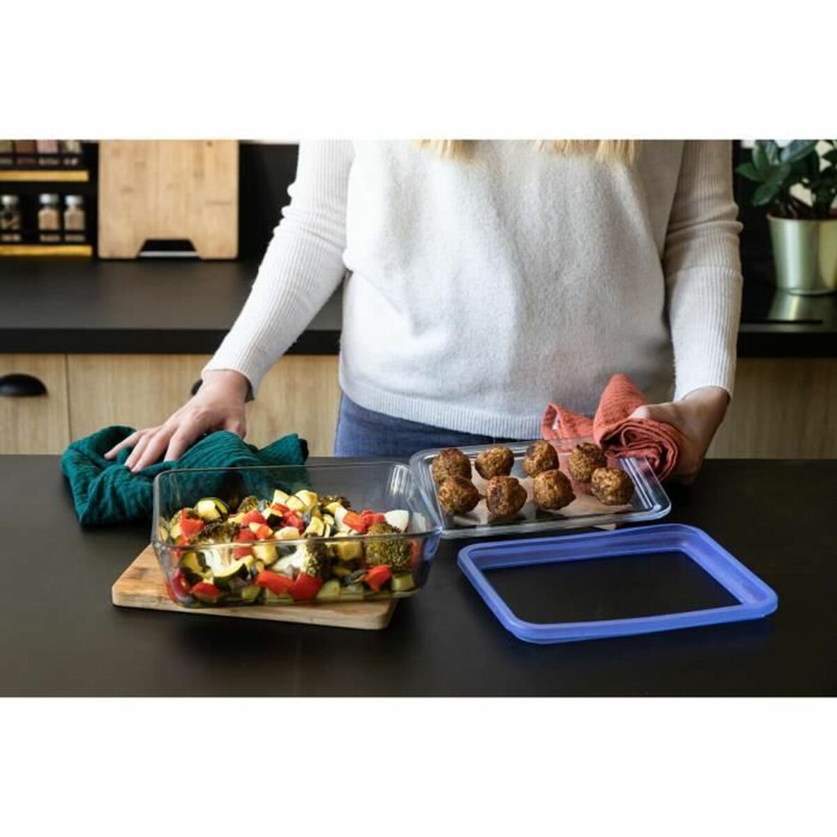 Set de Cutii pentru Prânz Pyrex Albastru Transparent 2,6 L 3 Piese