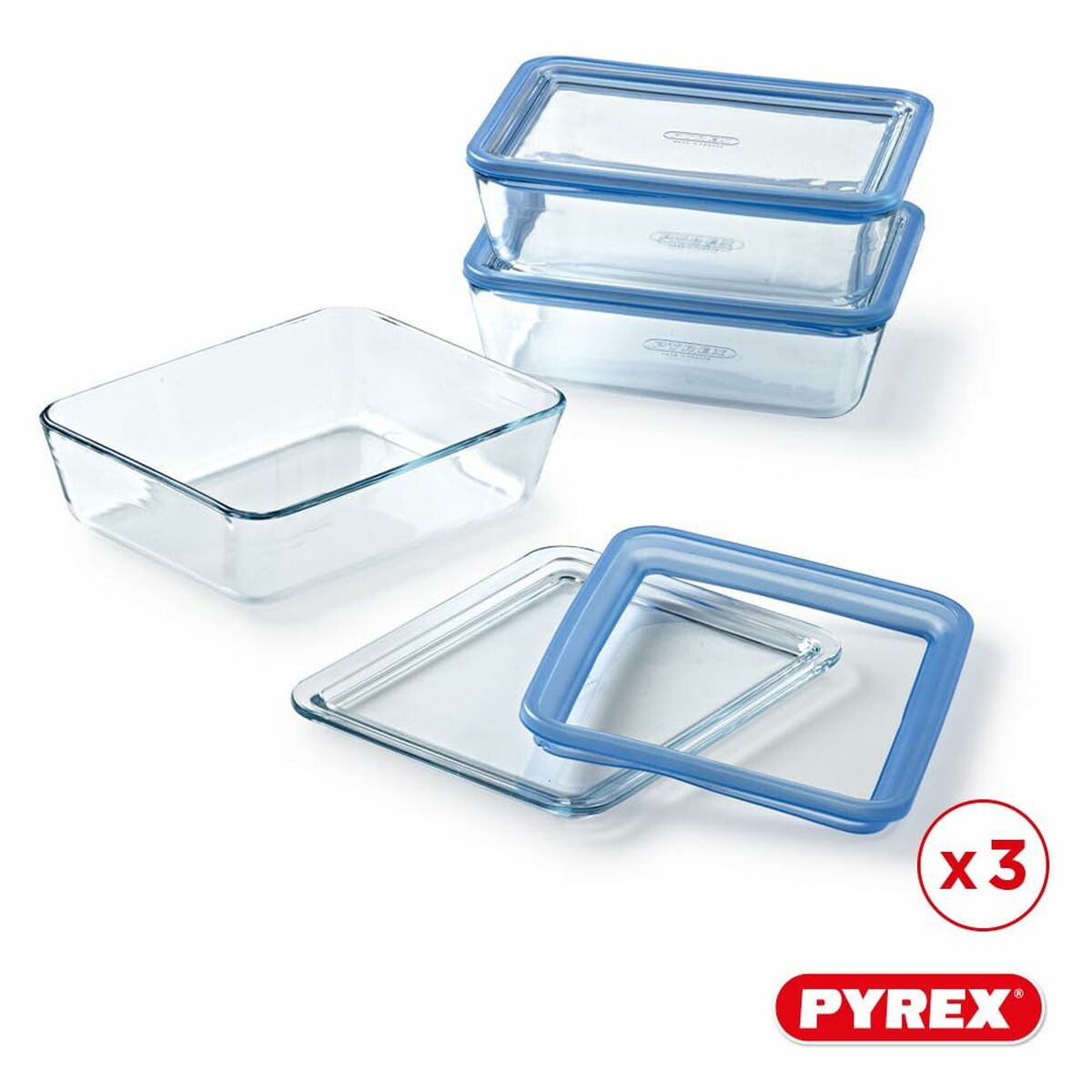 Set de Cutii pentru Prânz Pyrex Albastru Transparent 2,6 L 3 Piese