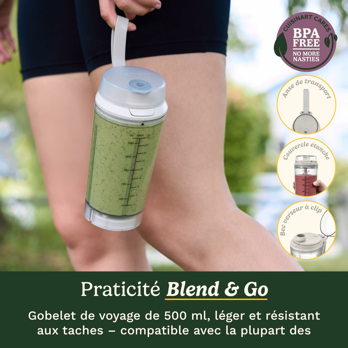 Mixer cu Pahar Cuisinart PBL100E Blast&Go 120 W Alb 500 ml