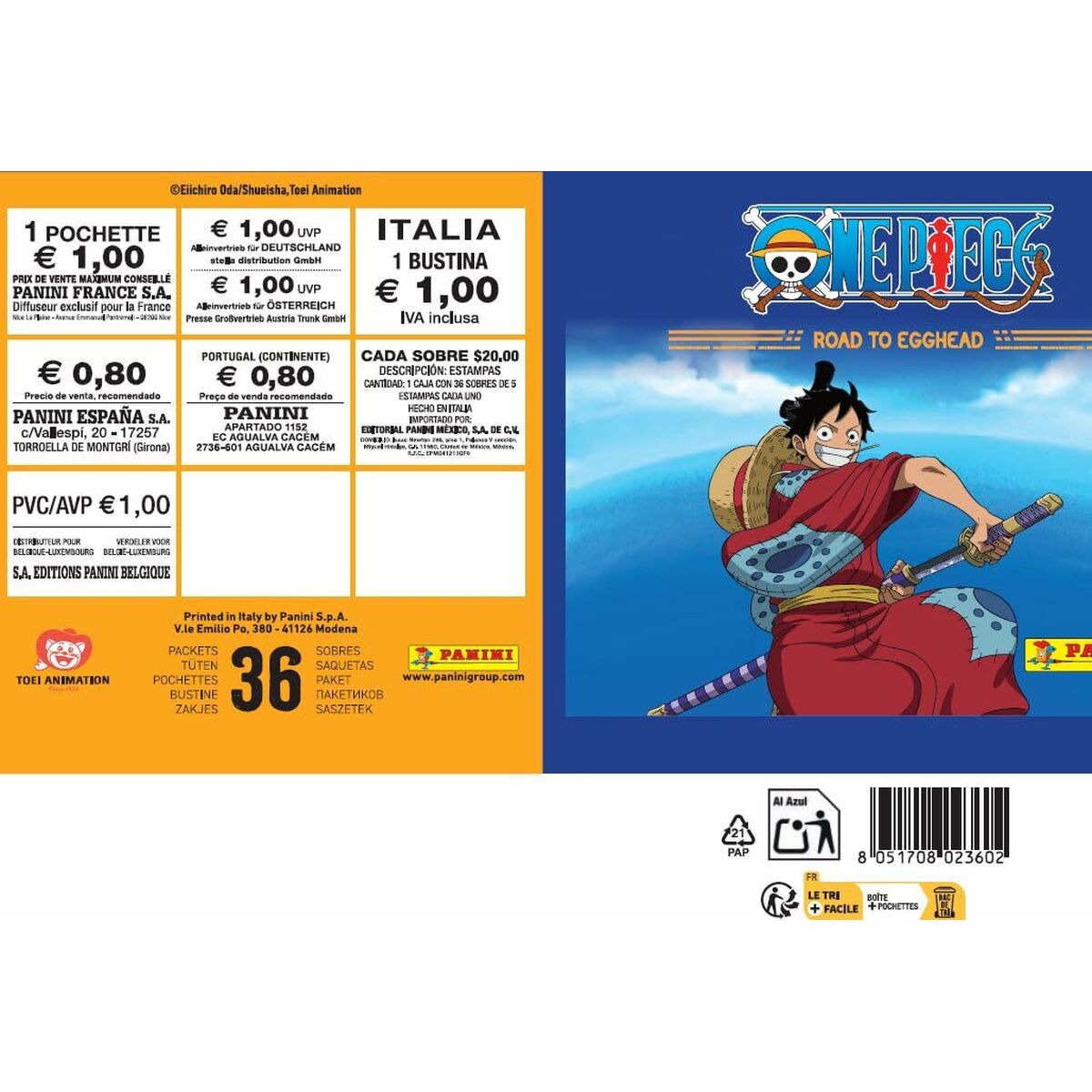 Pachet de autocolante Panini One Piece Road to Egghead 180 Piese