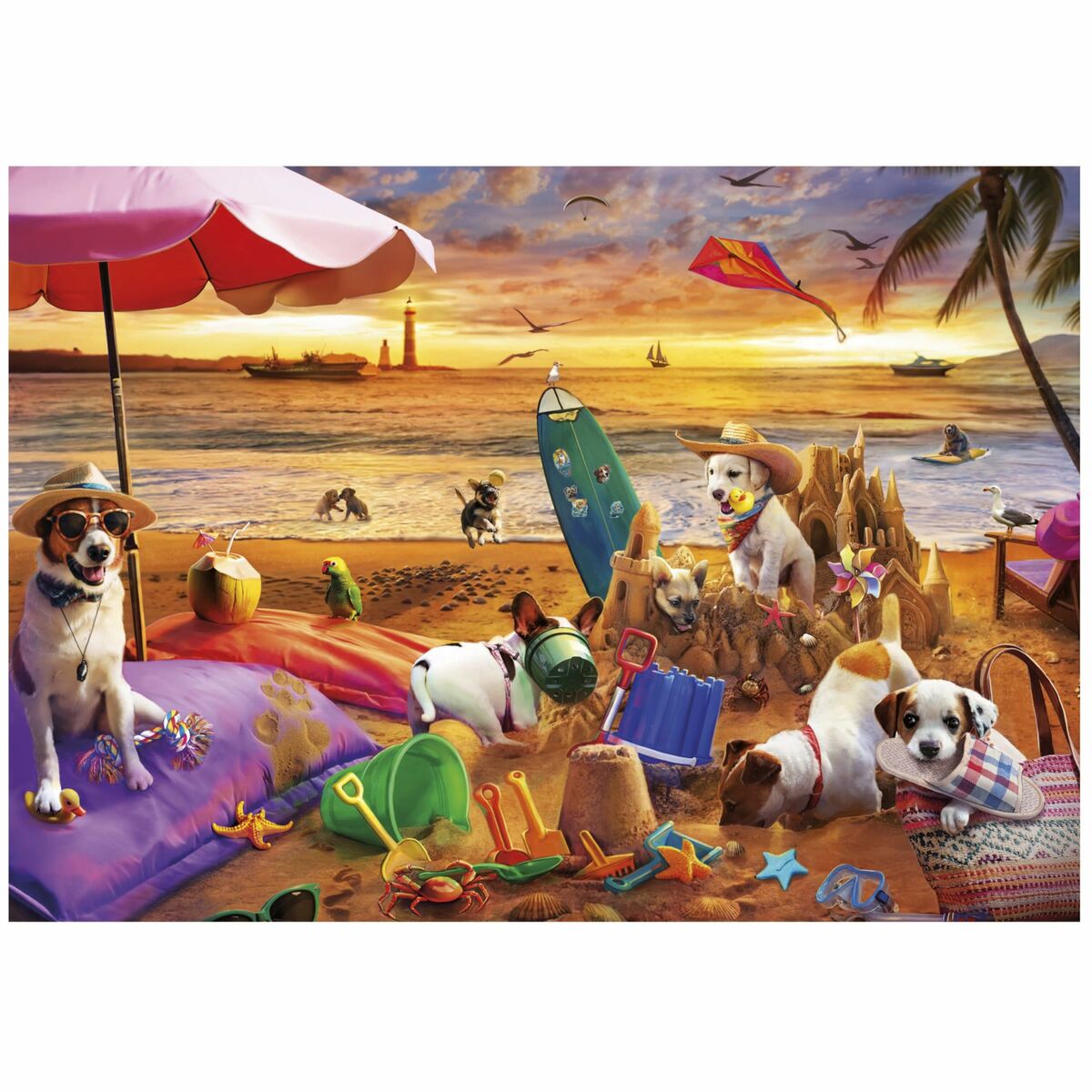 Puzzle Educa Perros jugando en la playa 1000 Piese