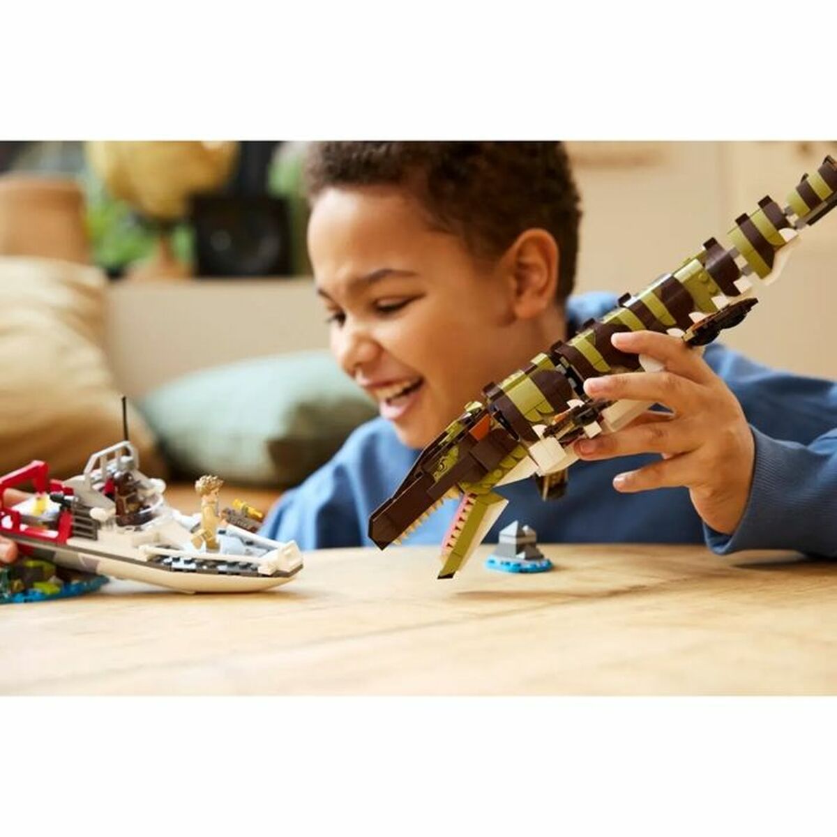 Set de Construcție Lego 76974 Jurassic World : Brick-Built Mosasaurus Boat Mission 858 Piese