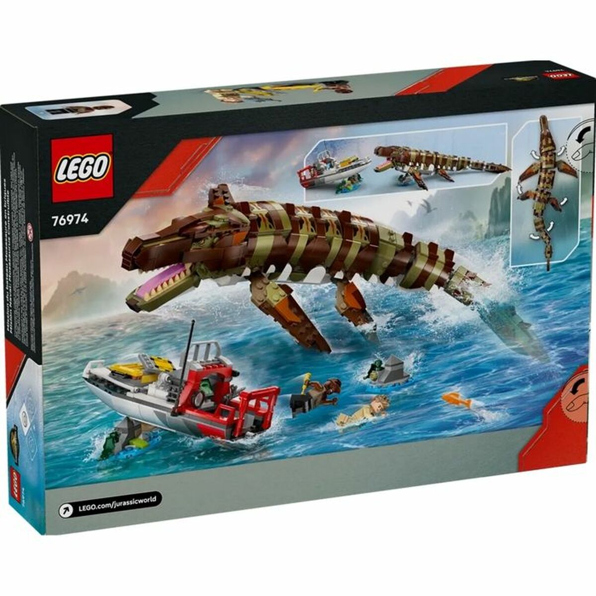 Set de Construcție Lego 76974 Jurassic World : Brick-Built Mosasaurus Boat Mission 858 Piese