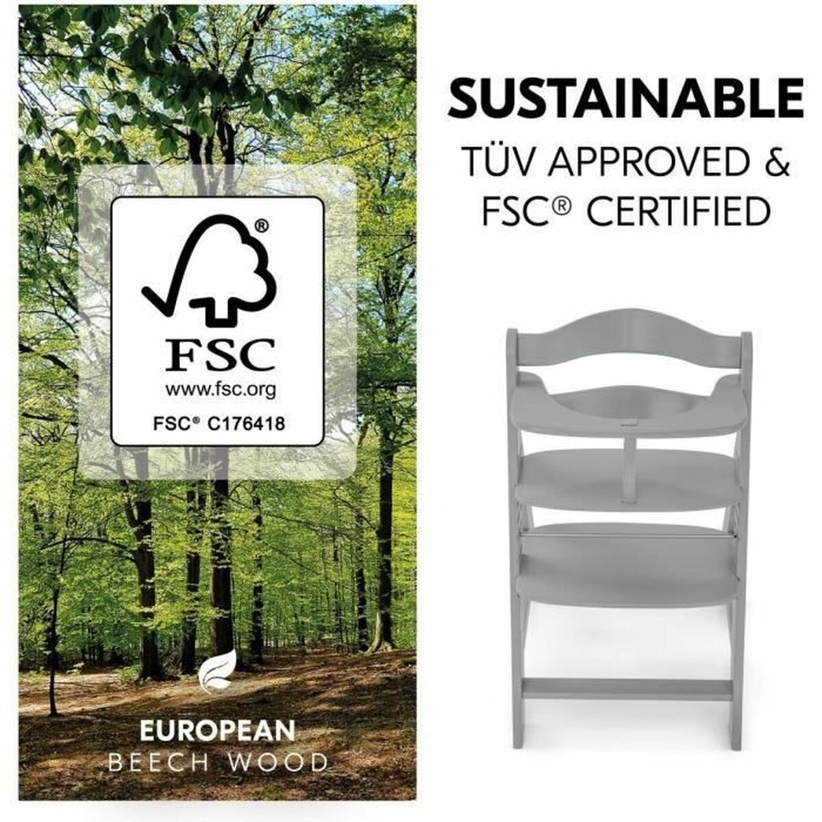 Scaun înalt Hauck Gri