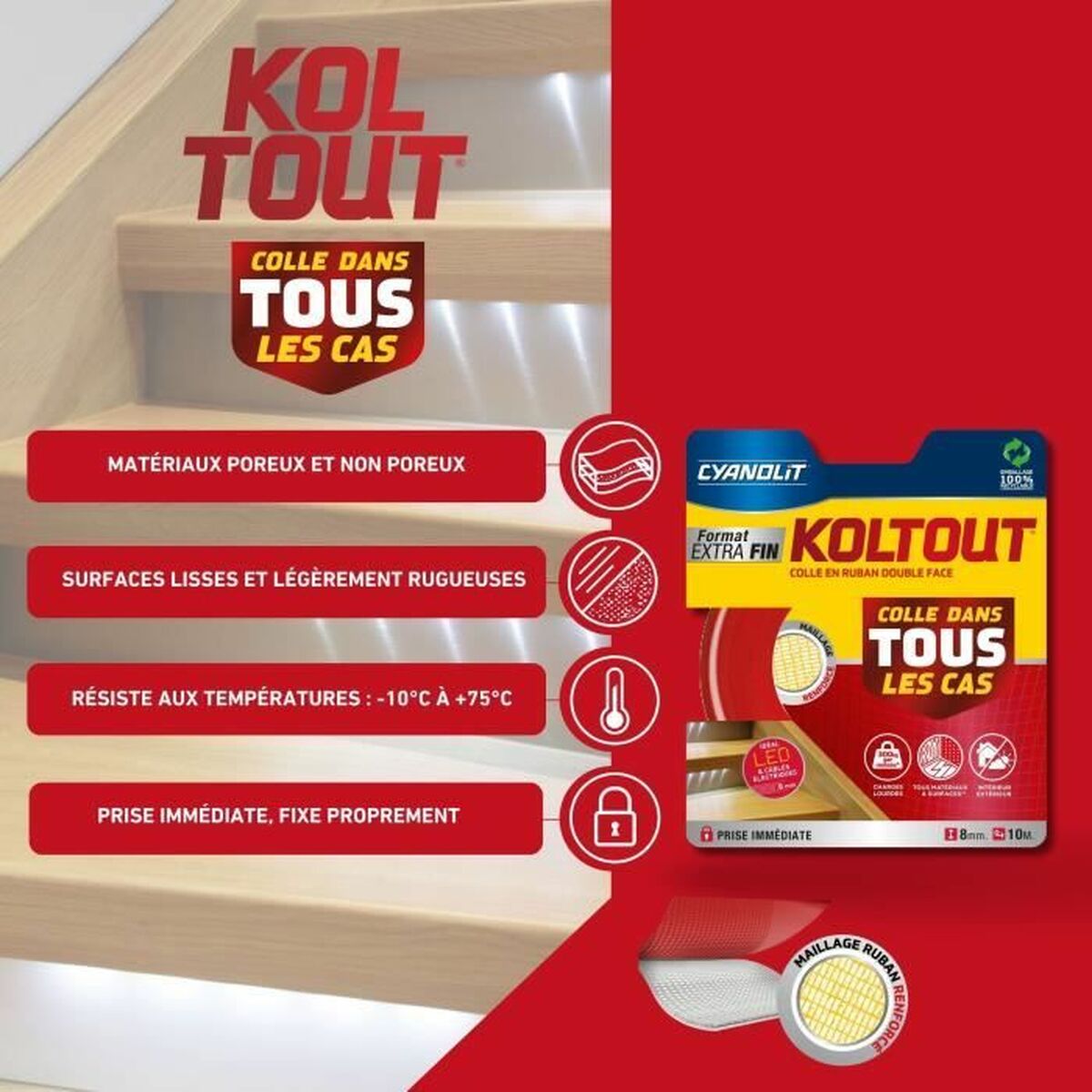 Bandă cu două fețe Cyanolit 10 m 8 mm