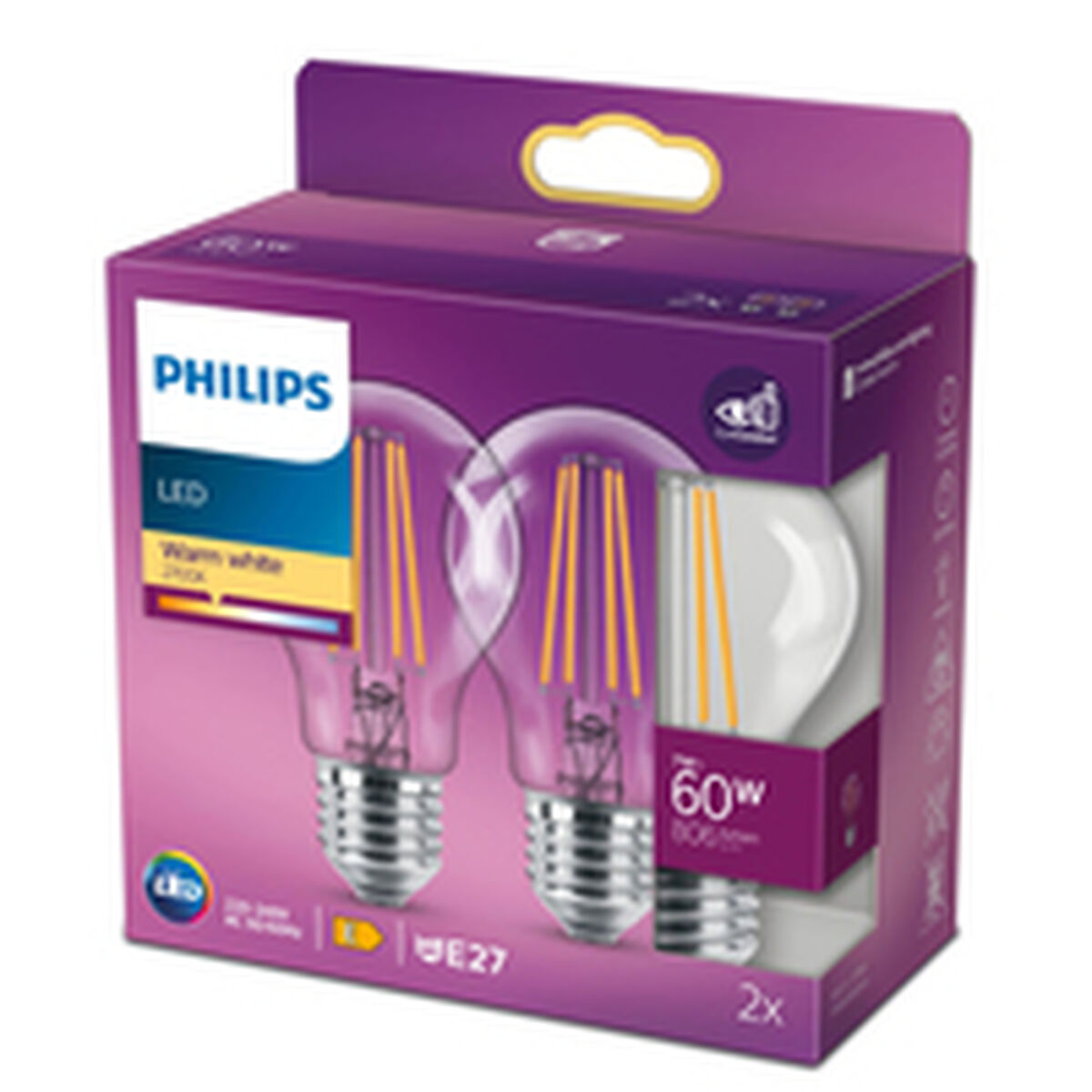 Bec LED Philips Classic 60 W Alb E E27 (2700 K) (2 Unități)