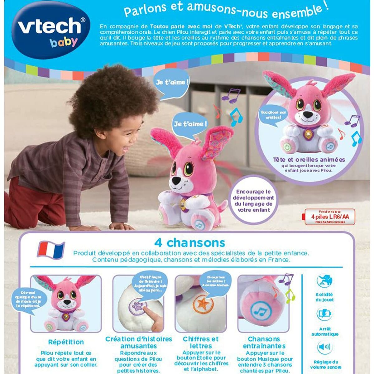 Jucărie de Pluș cu Sunet Vtech Baby Doggie Talk to me (FR) Câine