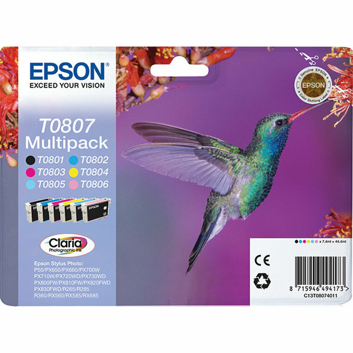 Cartuș cu Cerneală Originală Epson C13T08074011 Galben Cyan Magenta