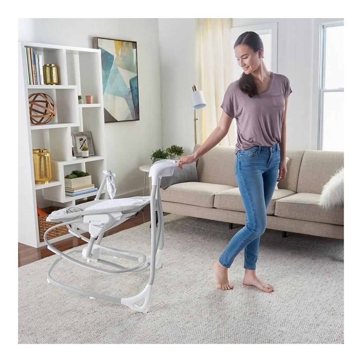 Scaun Balansoar Ingenuity 2-in-1 Swing Lounger - Raylan Gri Alb