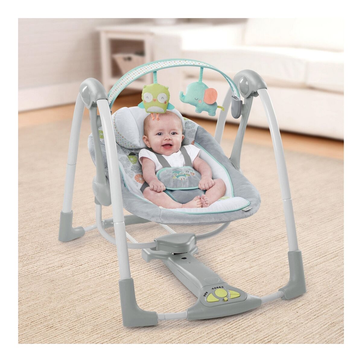 Scaun Balansoar Ingenuity Compact Swing - Hugs & Hoots Alb Gri
