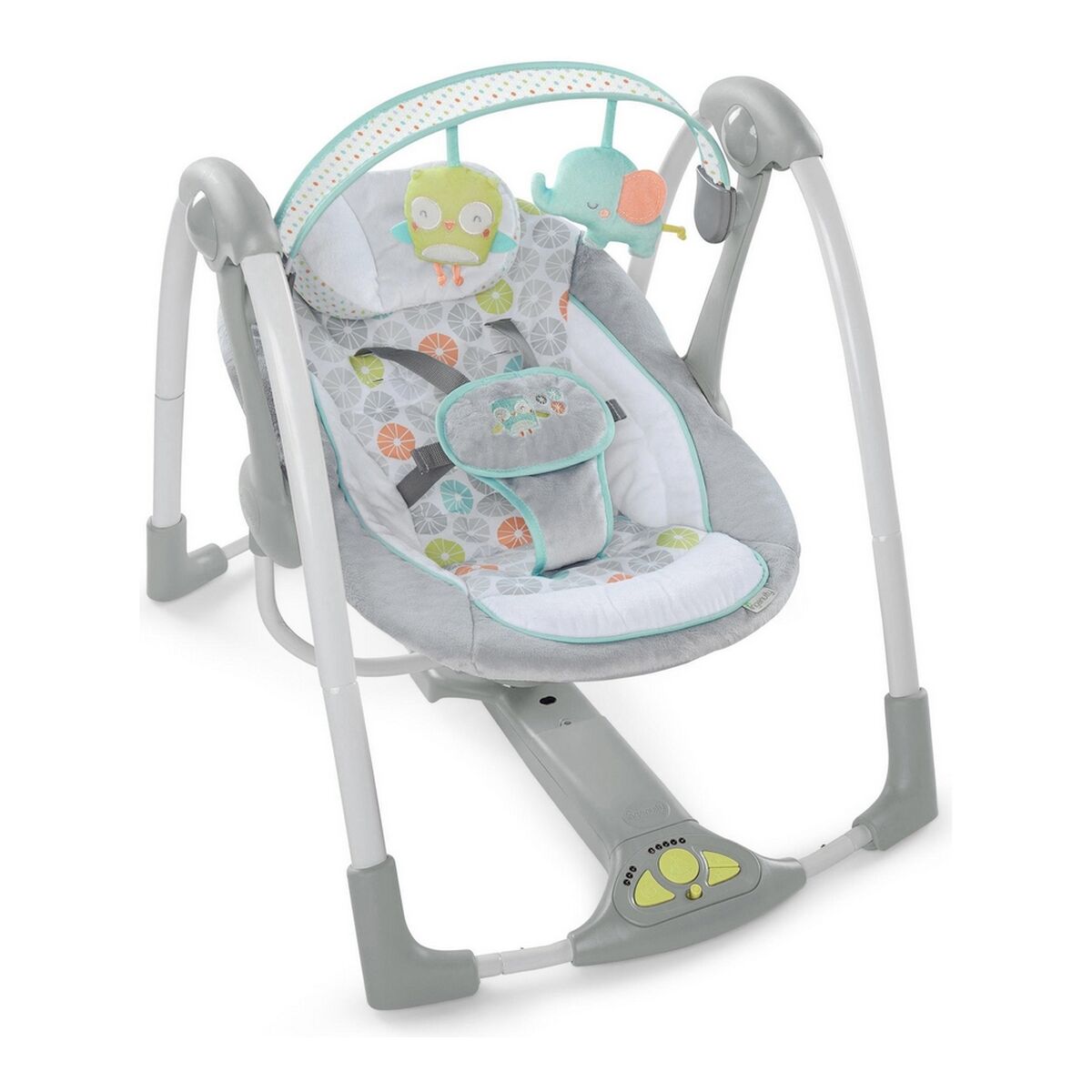 Scaun Balansoar Ingenuity Compact Swing - Hugs & Hoots Alb Gri