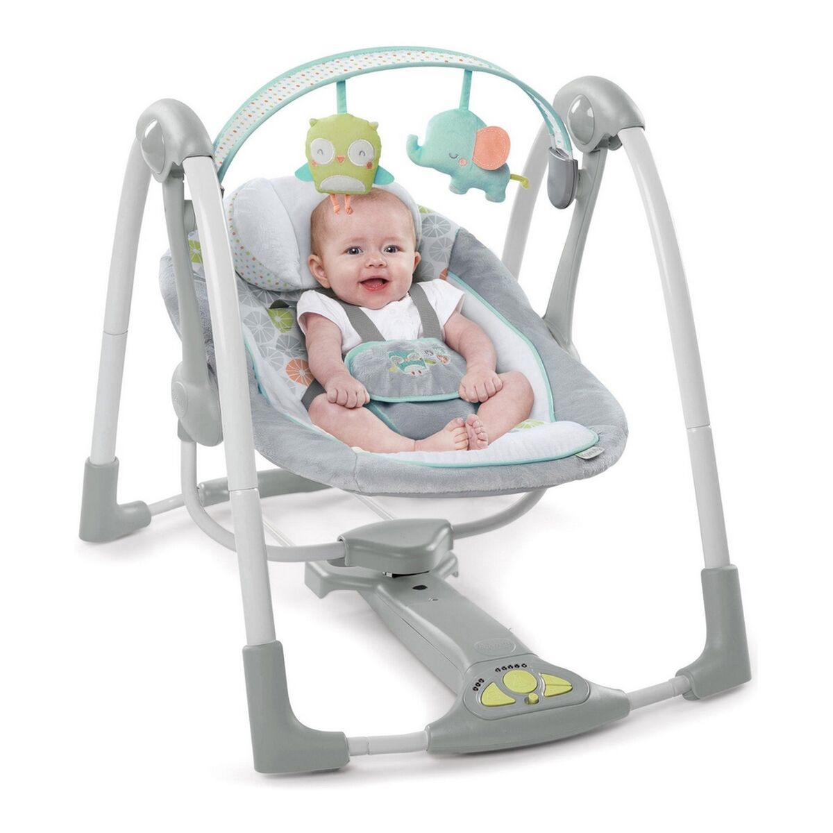 Scaun Balansoar Ingenuity Compact Swing - Hugs & Hoots Alb Gri