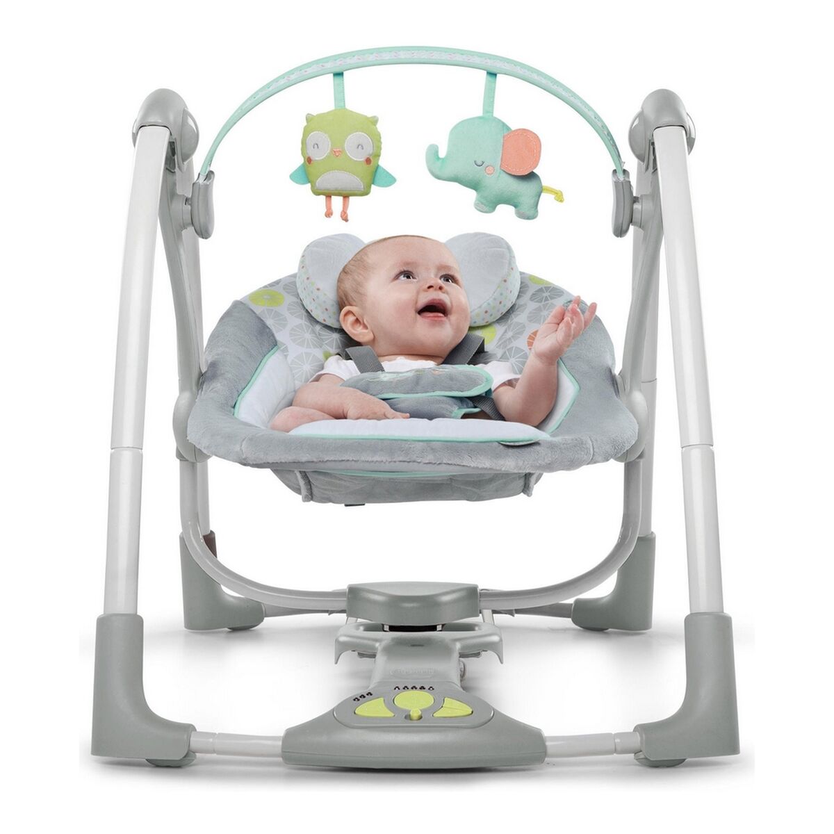 Scaun Balansoar Ingenuity Compact Swing - Hugs & Hoots Alb Gri