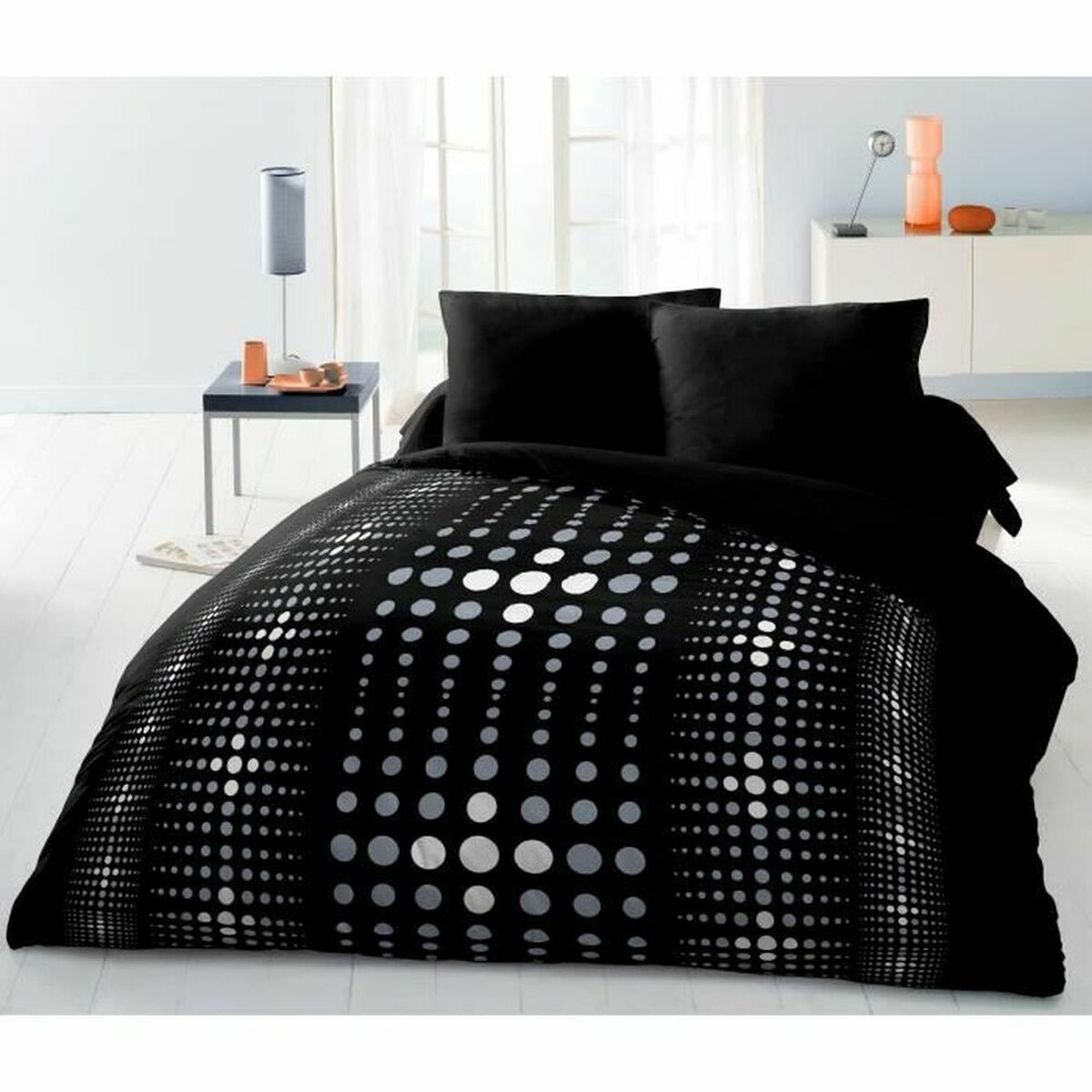 Set husă de pătură HOME LINGE PASSION Steevy Negru Gri Pat dublu 220 x 240 cm