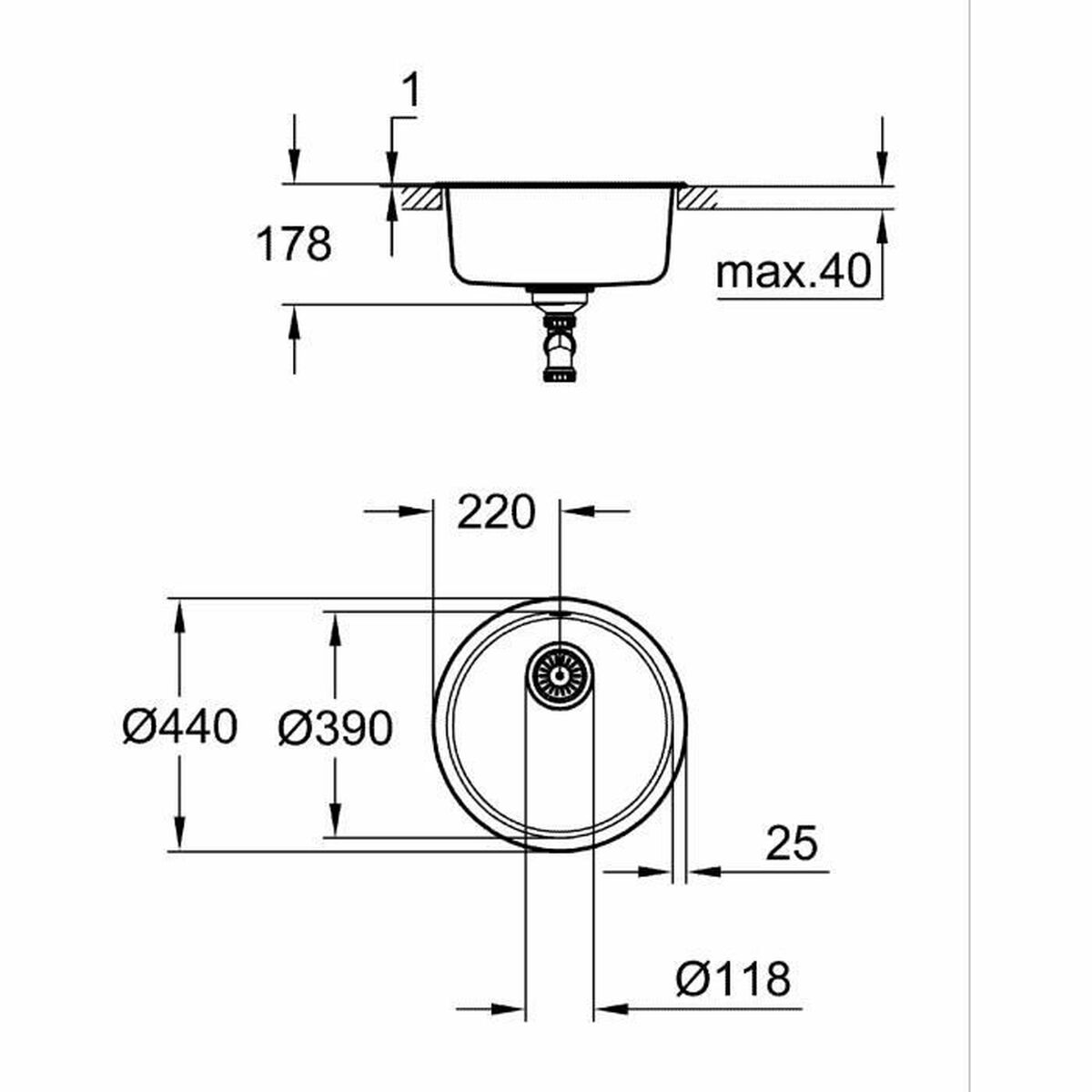 Chiuvetă cu O Cuvă Grohe K200 Gri