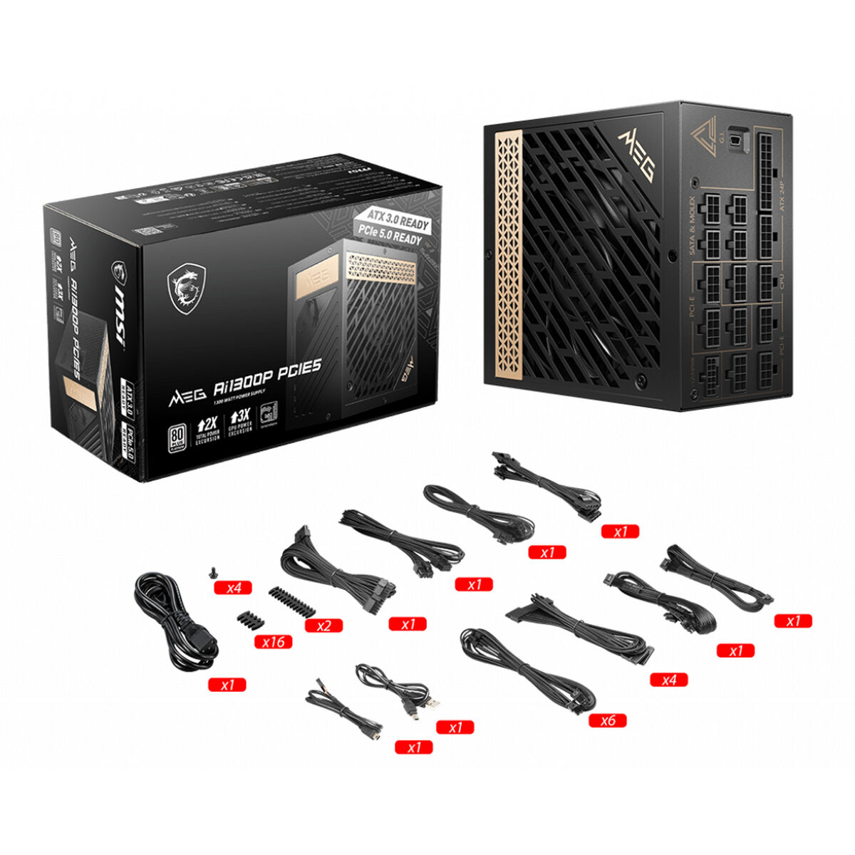 Sursă de Alimentare MSI MEG AI1300P PCIE5 1300 W 130 W 80 Plus Gold